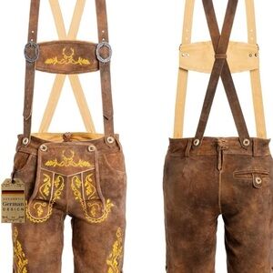 Brown Lederhosen with Yellow Embroidery